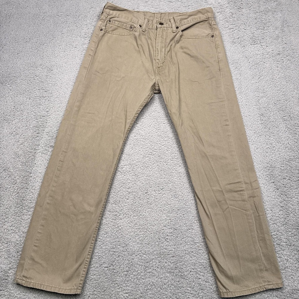 Levis 505 Jeans Mens 34x30 Beige Straight‎ Leg 100% Cotton Denim Khaki Casual - Picture 2 of 11